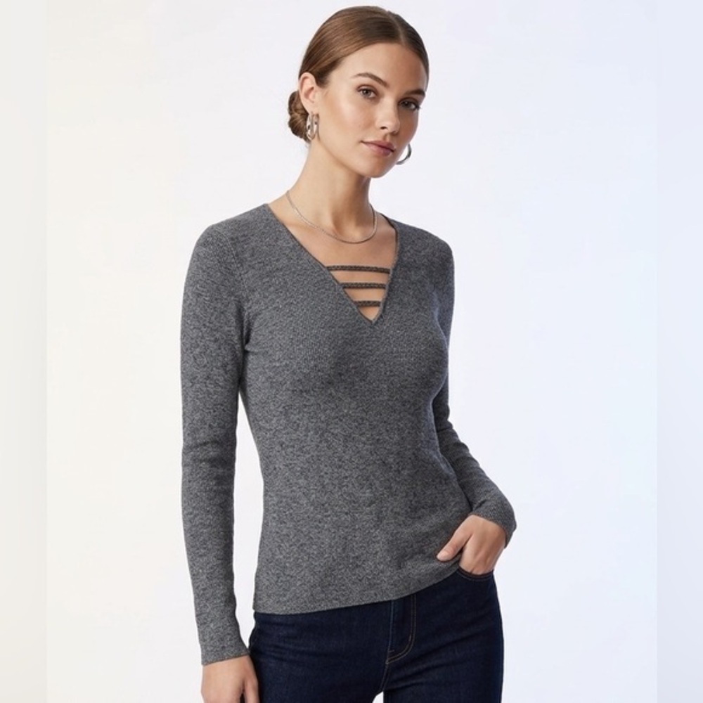 Express Gray V-Neck Long Sleeve Sweater Size Large